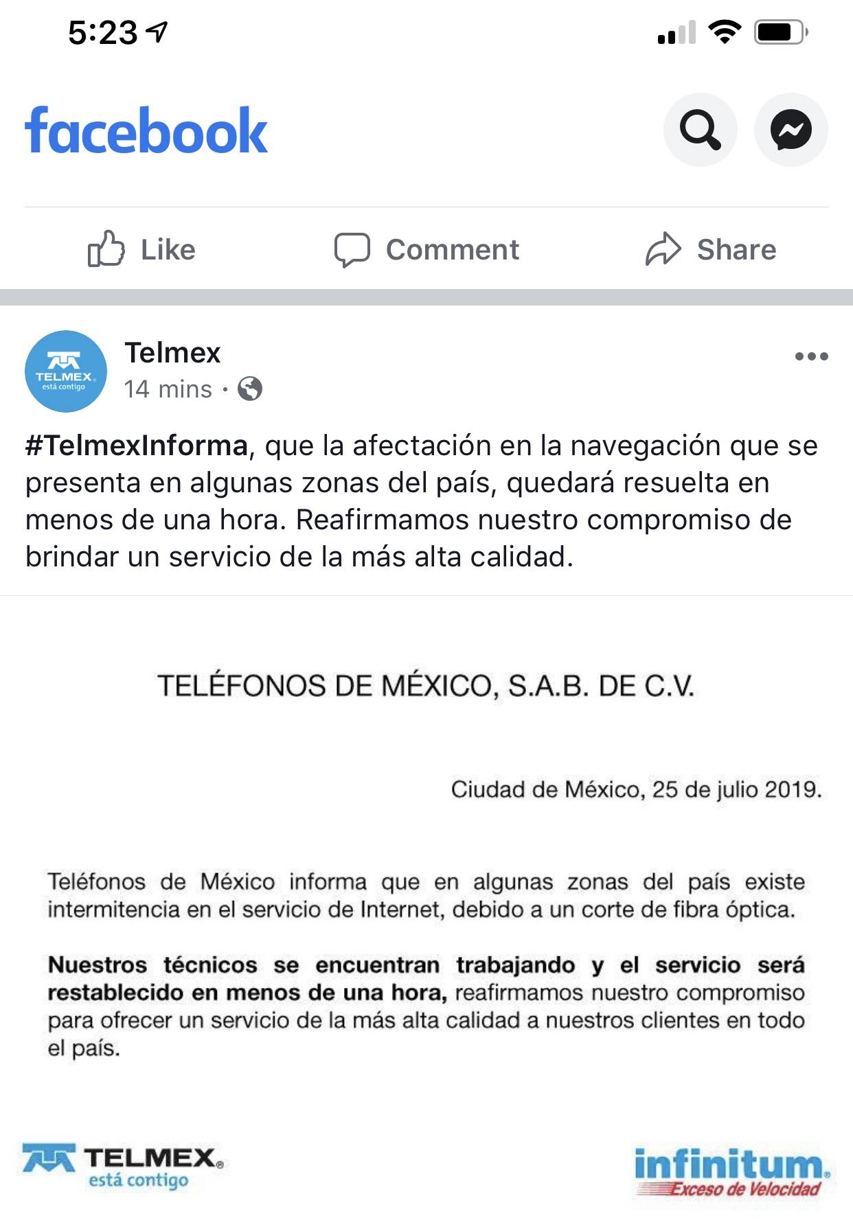 Comredit Su Socio En It Weloveit Caida De Infinitum De Telmex